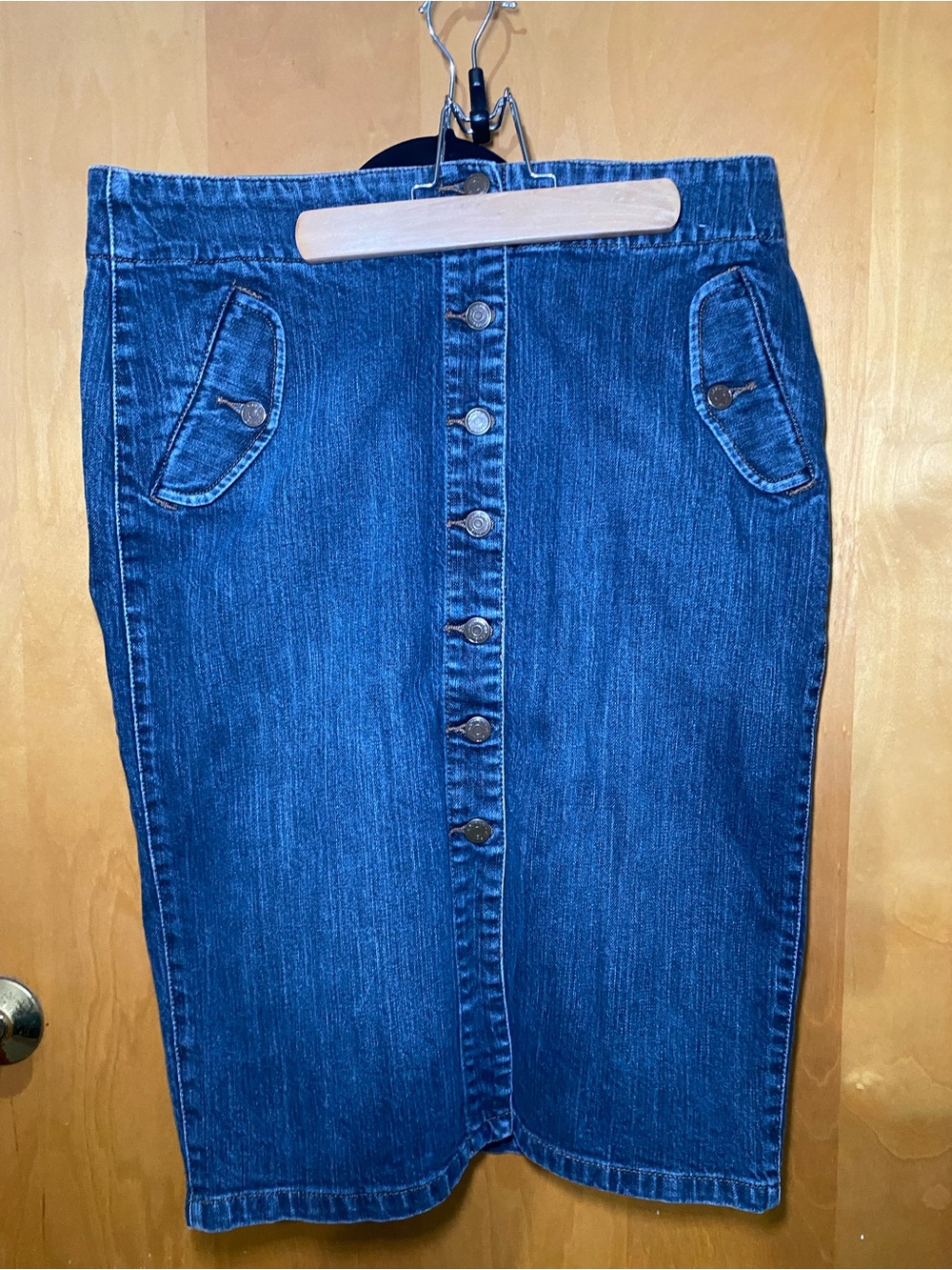 Lauren Ralph Lauren Dark Blue Button-Front Denim Skirt